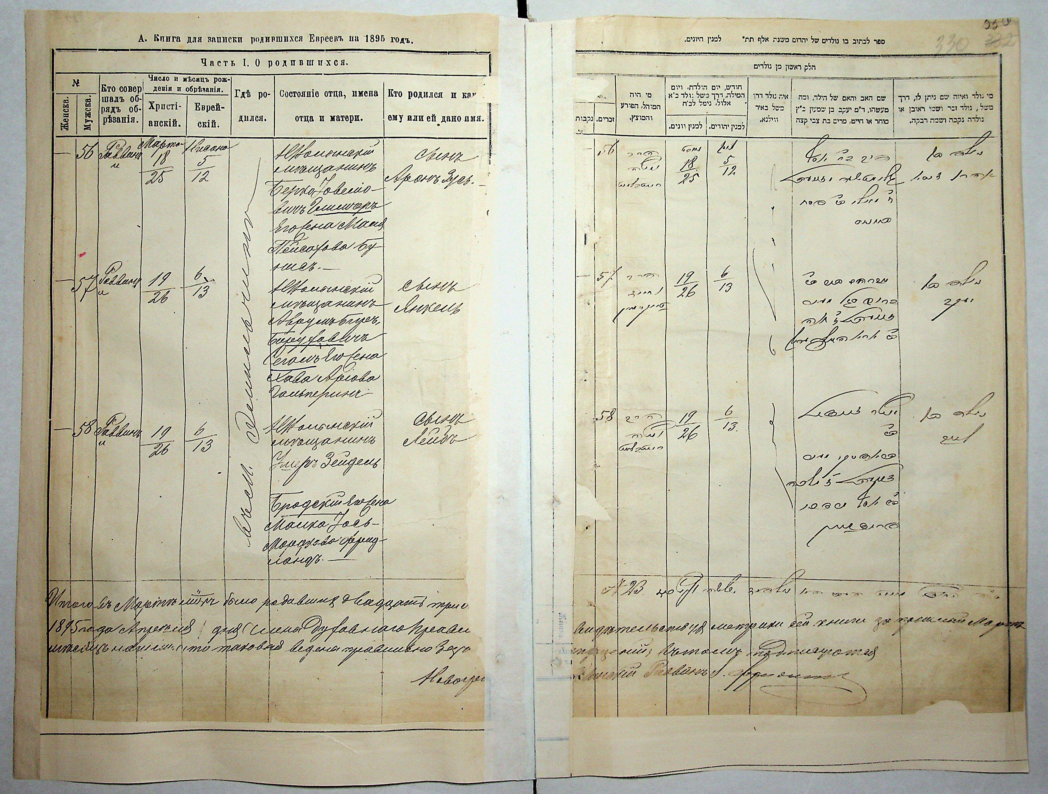 Метрическая запись о рождении Лейба Бродского, 1895 год